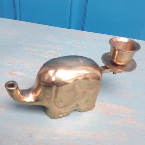 Vintage Brass Elephant Candlestick MCM Candle Holder Table Top Brass Animal gold